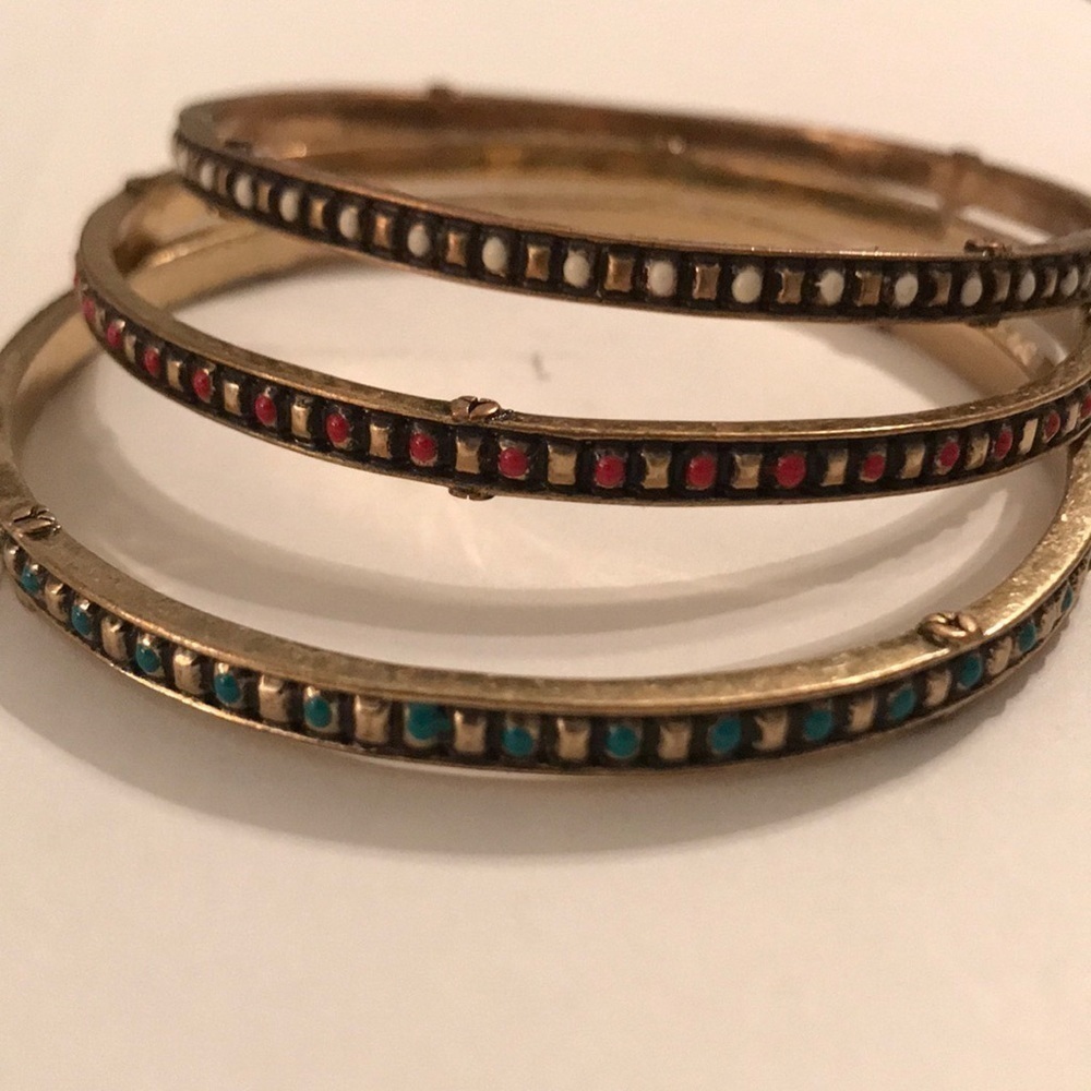 Set of 3 Lucky Brand bangles, red white blue and gold, OS